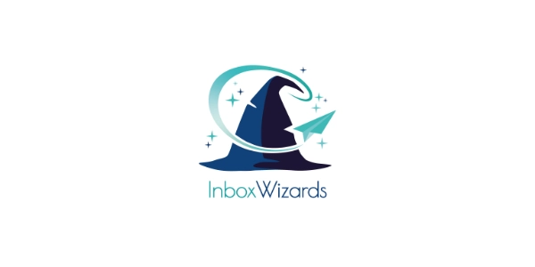 The InboxWizards logo, a blue Wizard Hat with a paper aeroplane flying around it