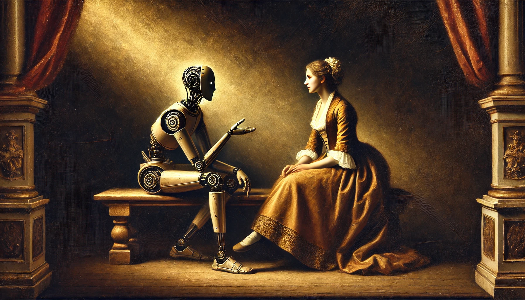 Image of machine and human talking representing the origins of thought